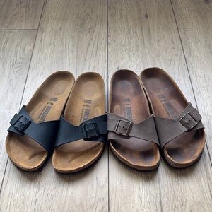 Birkenstock Madrid Sandals Lot 2 Pair EU 40 Brown Black Leather Slide Comfort
